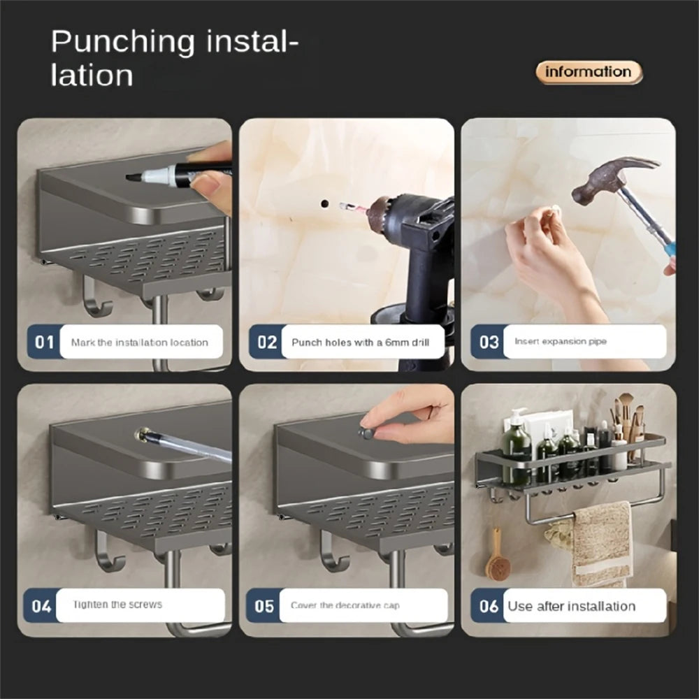 Storage shelf rack multi functional with hook bar bathroom rack wall mounted storage rack bathroom cosmetic storage rack