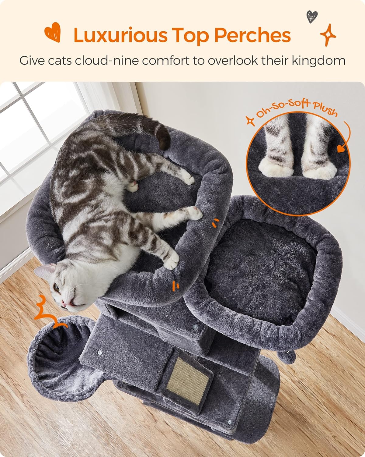 Cat Tree Tower for Large Cats – Multi-Level Cat Condo with Scratching Posts, Perfect for 4 Indoor Cats to Climb, Lounge & Play