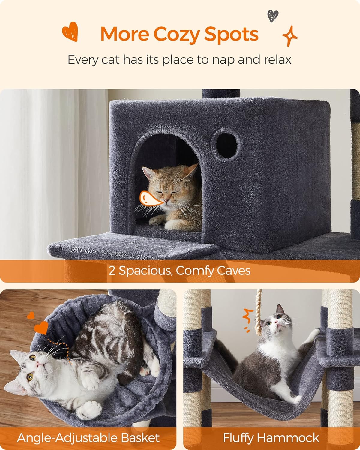 Cat Tree Tower for Large Cats – Multi-Level Cat Condo with Scratching Posts, Perfect for 4 Indoor Cats to Climb, Lounge & Play