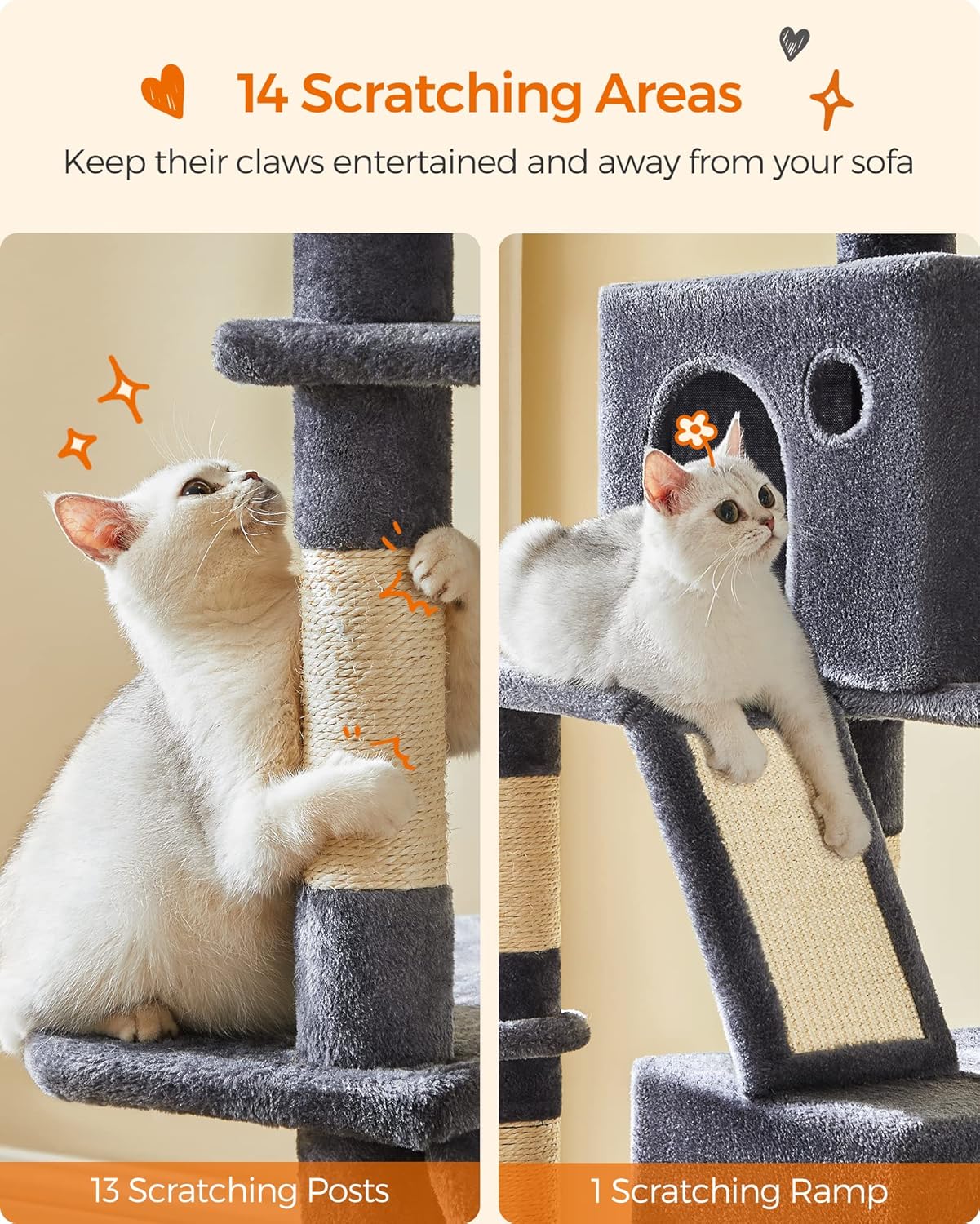 Cat Tree Tower for Large Cats – Multi-Level Cat Condo with Scratching Posts, Perfect for 4 Indoor Cats to Climb, Lounge & Play