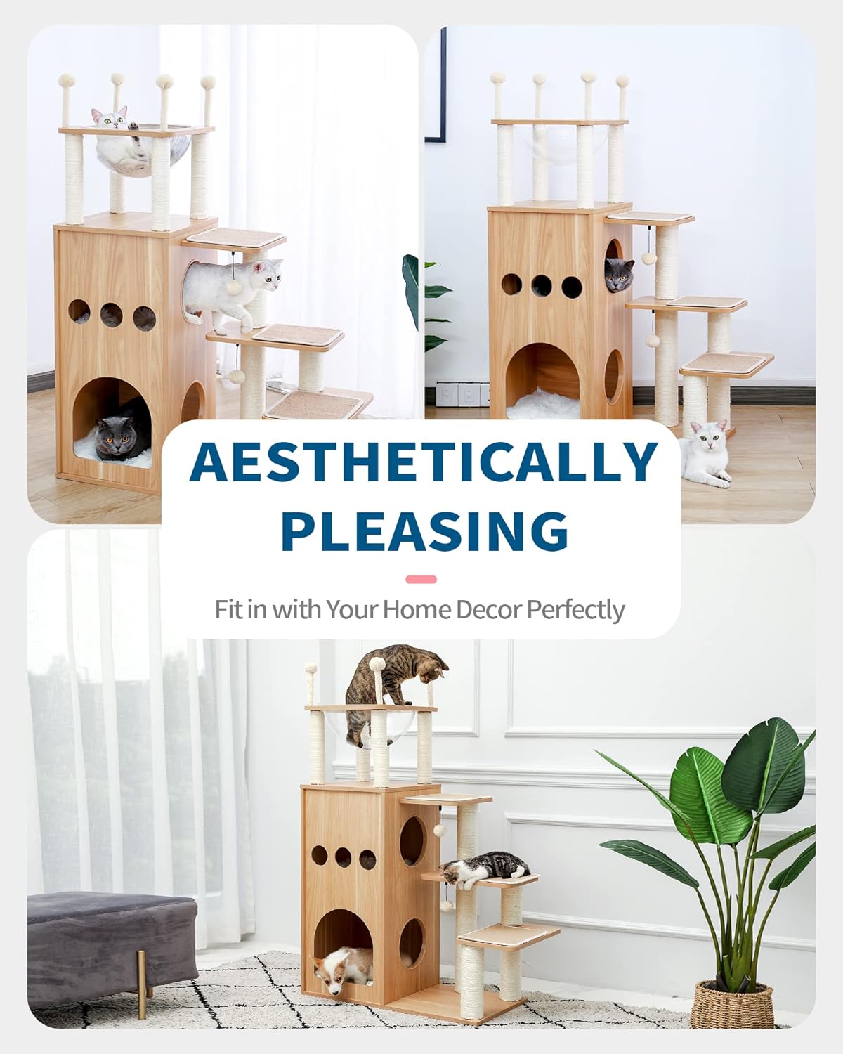 Stylish Cat Tree Furniture – Stylish Multi-Level Tower for Climbing, Scratching & Lounging