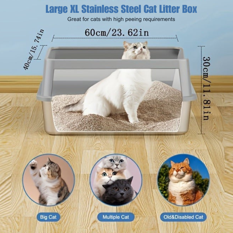 LuxeSteel Cat Litter Box – Enclosed Stainless Design with Scoop