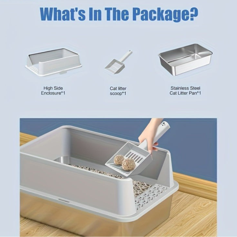 LuxeSteel Cat Litter Box – Enclosed Stainless Design with Scoop