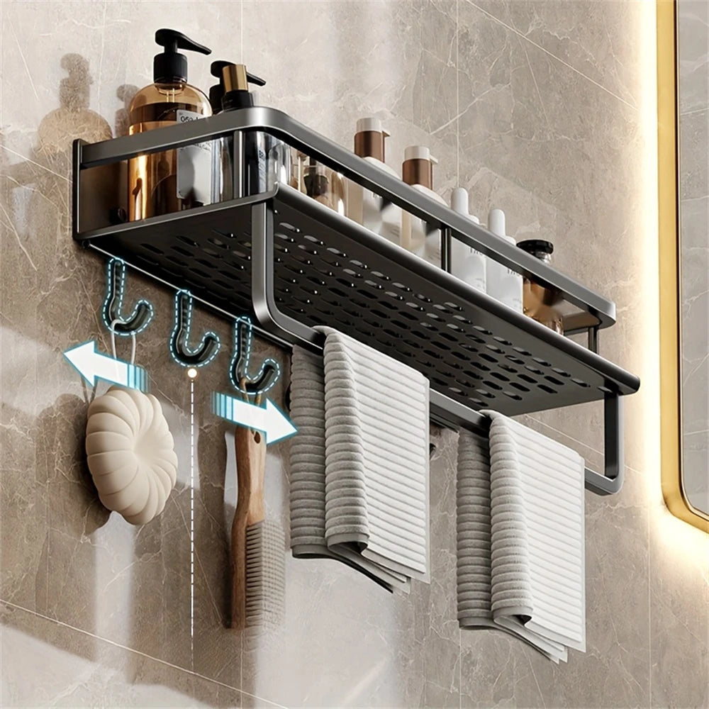  Storage rack multi functional with hook bar bathroom rack wall mounted storage rack bathroom cosmetic storage rack