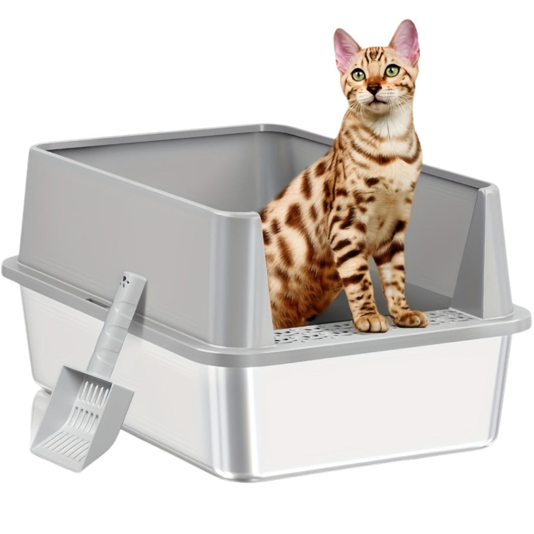 LuxeSteel Cat Litter Box – Enclosed Stainless Design with Scoop