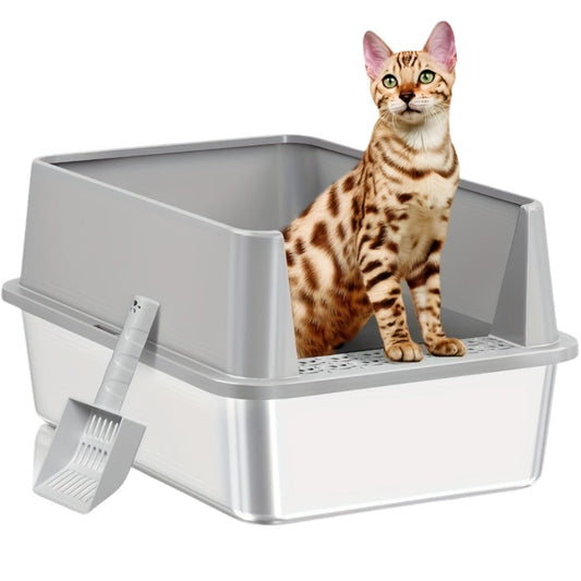 LuxeSteel Cat Litter Box – Enclosed Stainless Design with Scoop